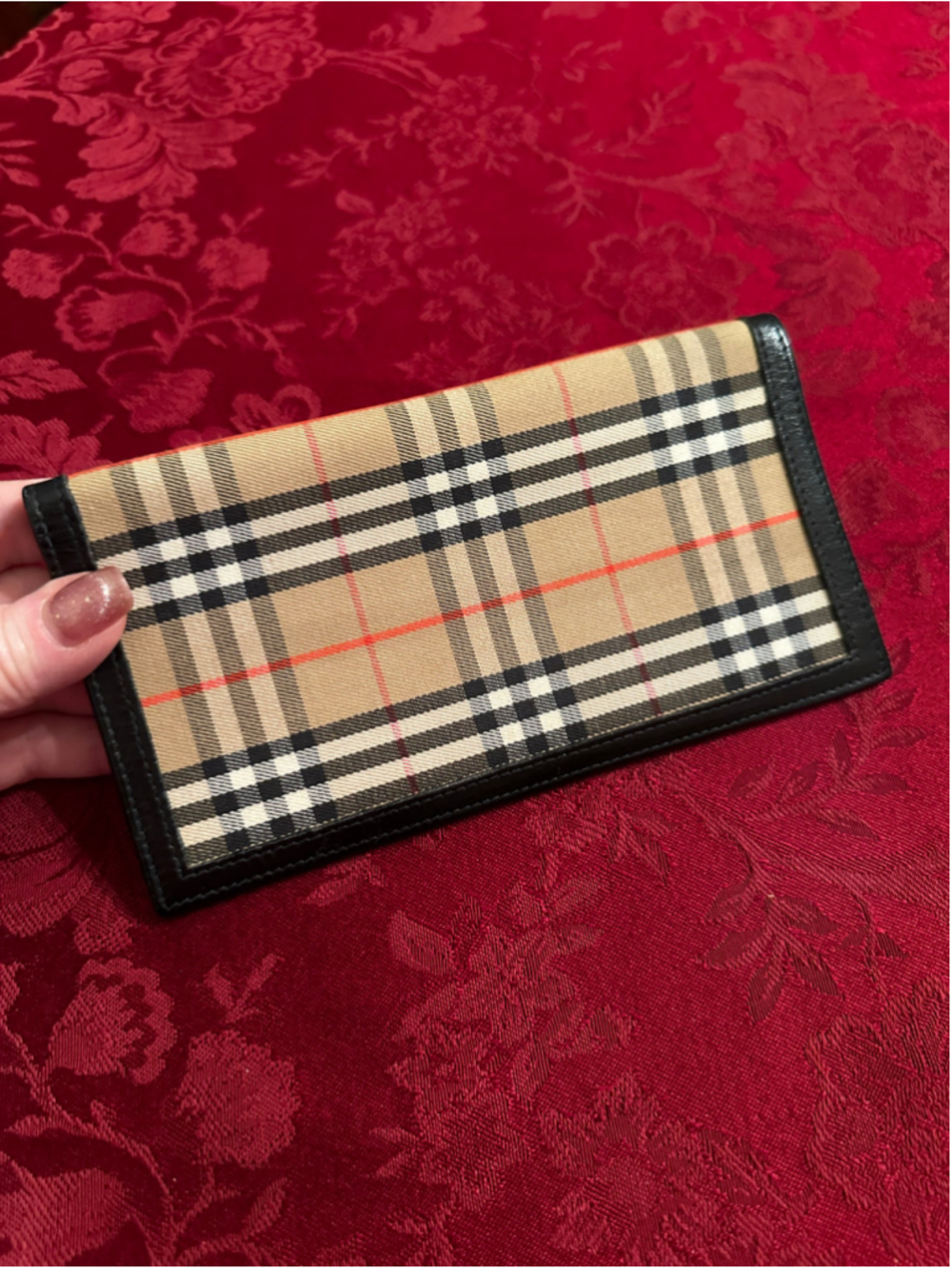 Burberrys Beige & Black Canvas & Leather Check Long Flap Wallet